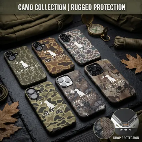 PORODO Vintage Preppy Glossy Camo Shockproof TPU Hybrid Cellphone Case - Slim Fit, Durable, Flexible, Waterproof Casing, Rugged Protection for iPhone 16,16e,16 Plus,15,14,13,12,11 Handheld Cover Devices