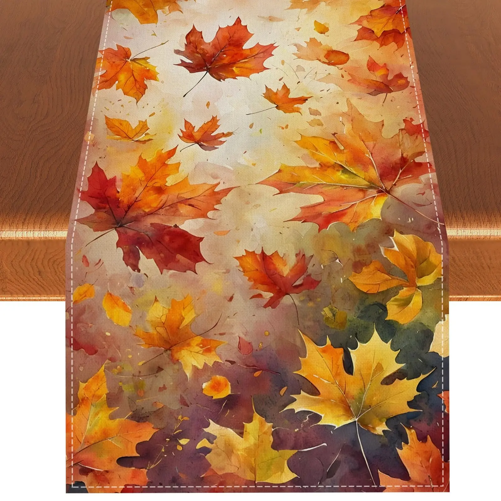 Pumpkins Golden Maple Leaves Fall Table Runner, Rustic Autumn Thanksgiving Fall Decorations for Home, Harvest Festival Seasonal Holiday Farmhouse Decorations and Supplies for Home Kitchen Dining Room Table Thanksgiving Home Decor