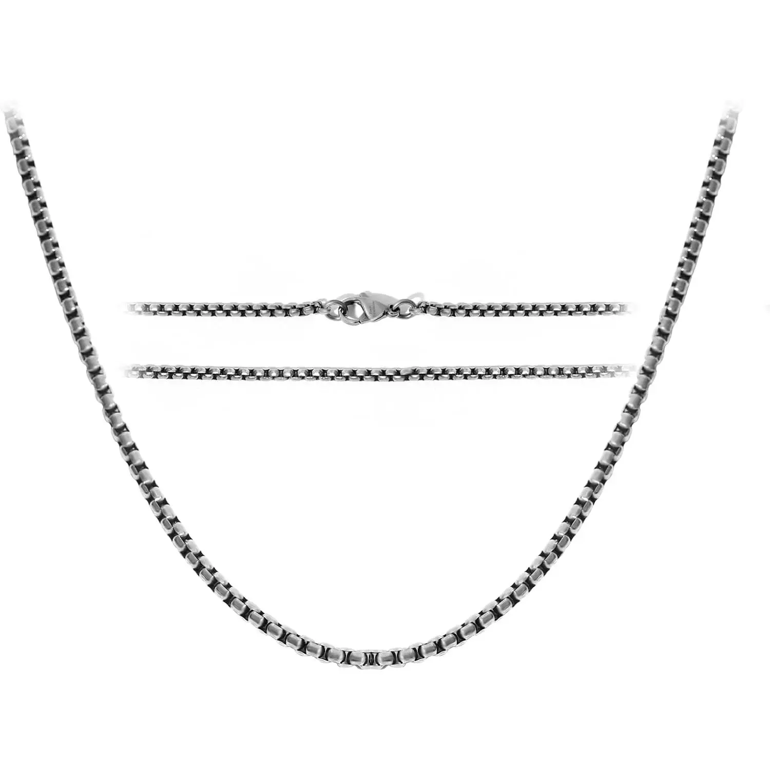 TGNEL 2.6mm Titanium Necklace for Men, Fashion Square Pure Titanium Mens Box Chain for Sensitive Skin 22 Inches