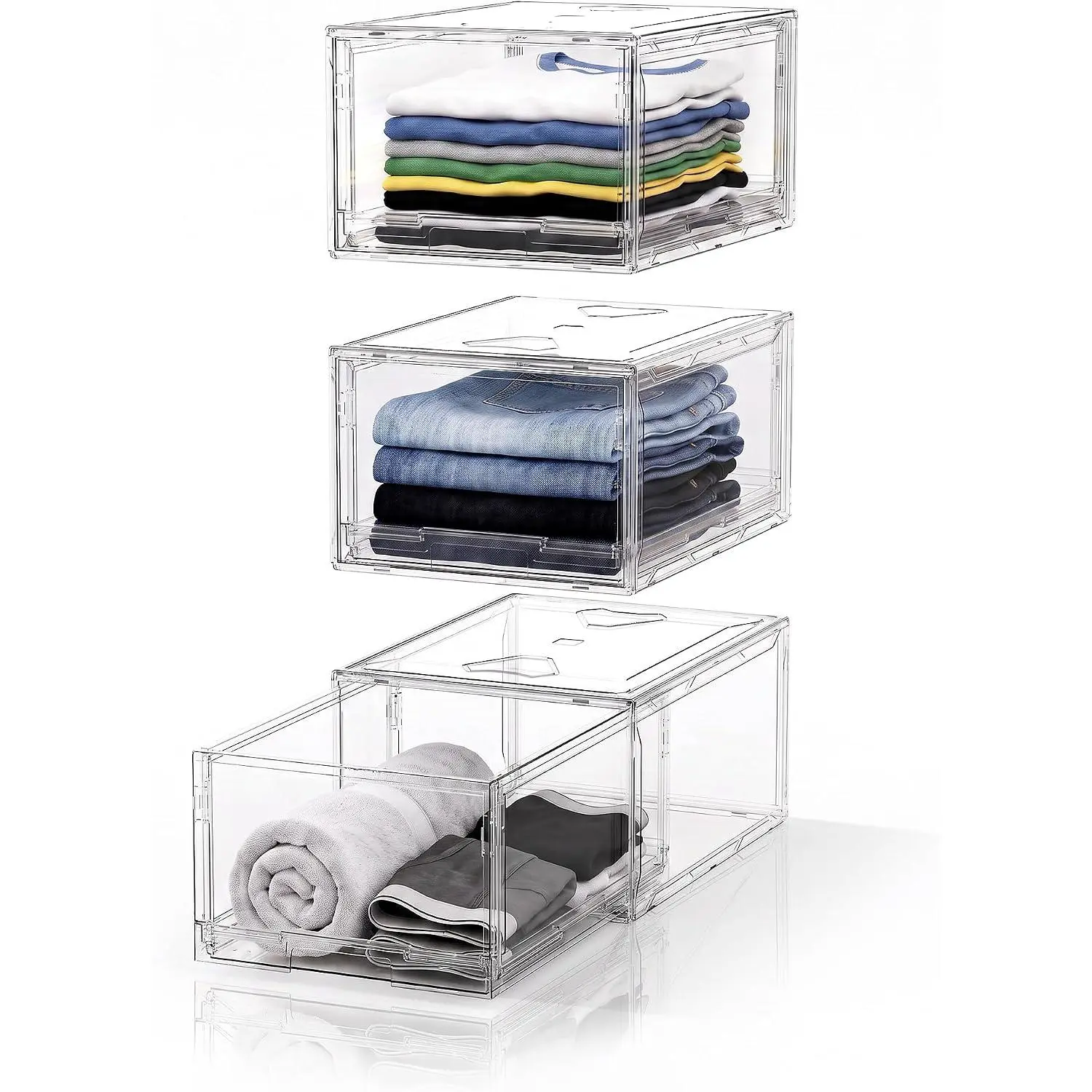 Large Clear Stackable Storage Drawer Organizer for Closet, 3 Pack | Easy Assemble, Plastic Drawer Organizer, Closet Storage Bins,  Underbed Organizer for Underwear, T-shirt, Clothing