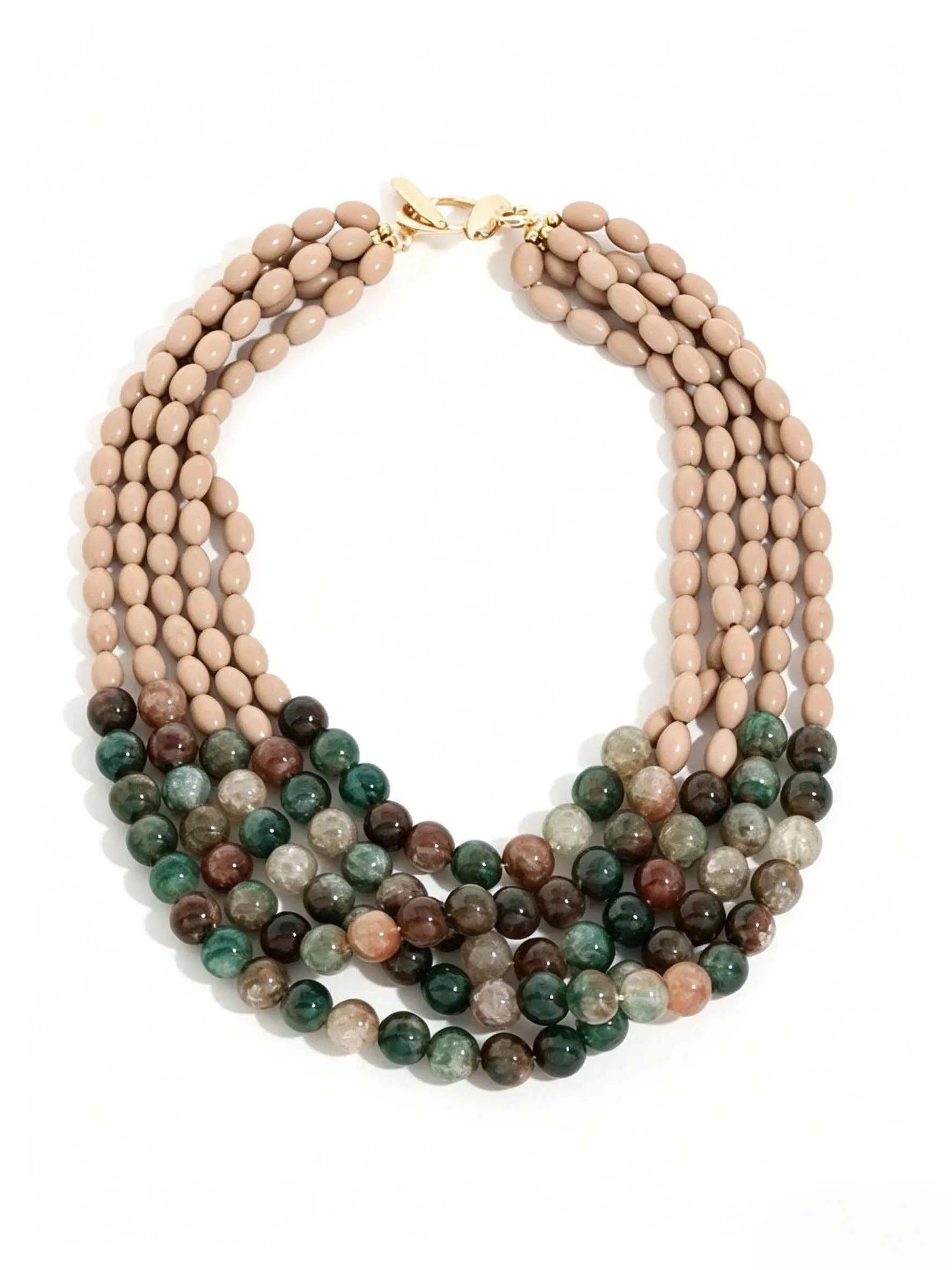 1Pcs Multi-layer Beaded Necklace, Vintage Green Brown Color Block Choker, Bohemian Stacked Statement Necklace for Women Daily Party, Boho Style Necklace, Fashionable Accessory