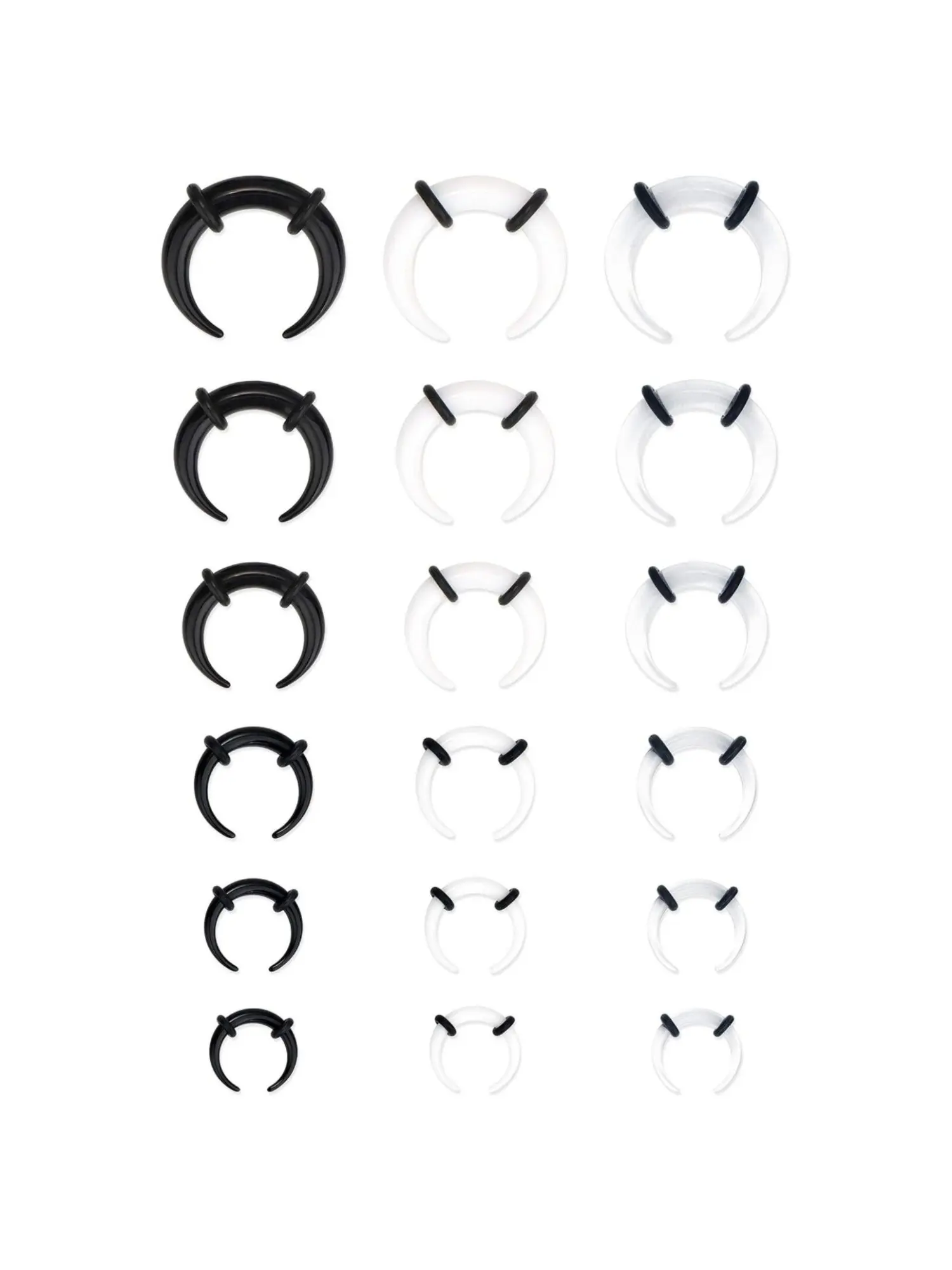 Stylish 18 Pcs Black White Transparent Acrylic Pincher Tapers Septum Rings Septum Clicker for Women Men C Shape Buffalo Stretcher Expander with Black O-Rings for Stretching Pierced Nose Ear Cartilage Nose Ring Jewelry