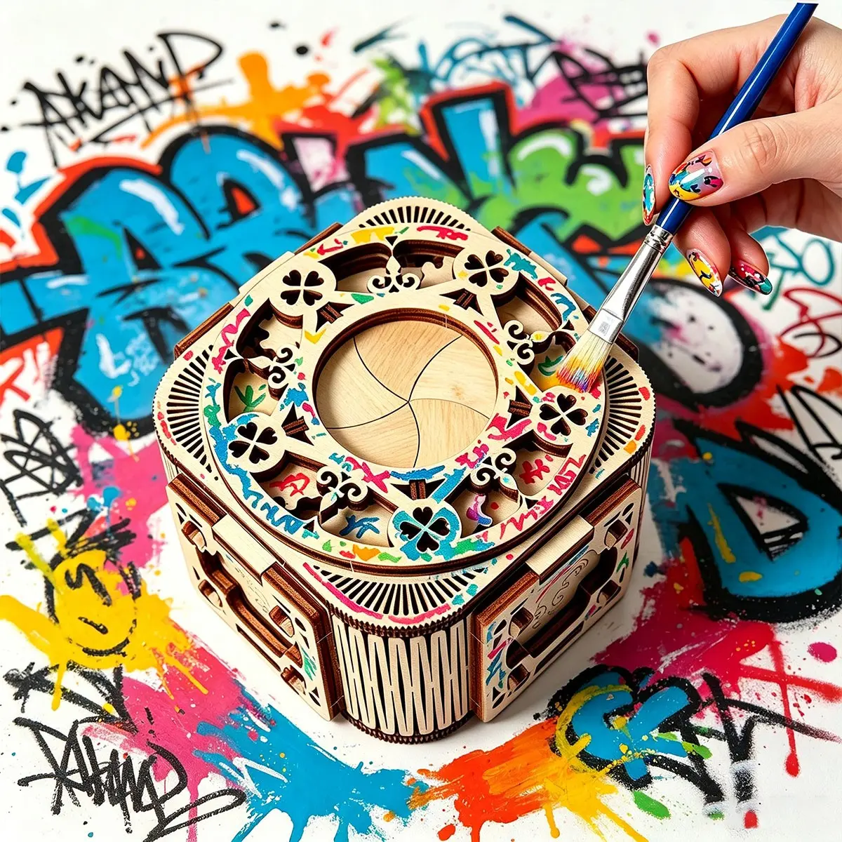 Valentine's Day DIY Wooden Music Box, Colorable Glow Jewelry Storage, Handmade Mechanism Octave Box, Gift for Boyfriend Girlfriend Couple Birthday, Interactive Music Boxes