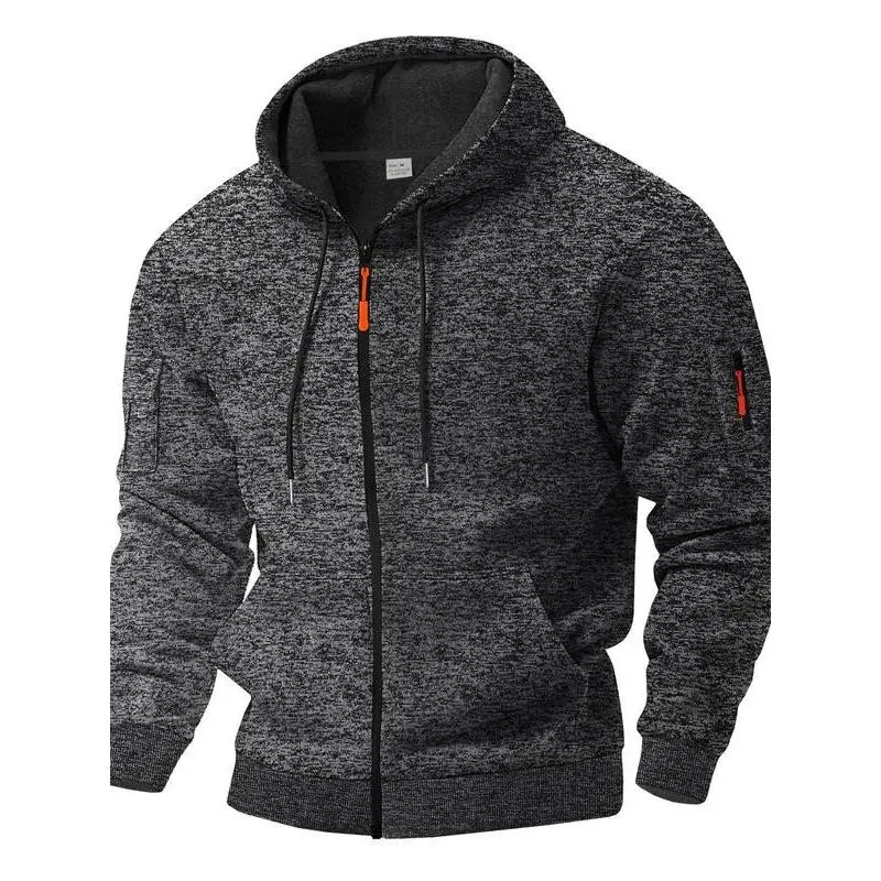 Men's Vintage High-Quality Workwear Fleece Sweatshirt, Multi-Pocket Hooded Zipper Design, Casual Long Sleeve Jacket for Fall & Winter