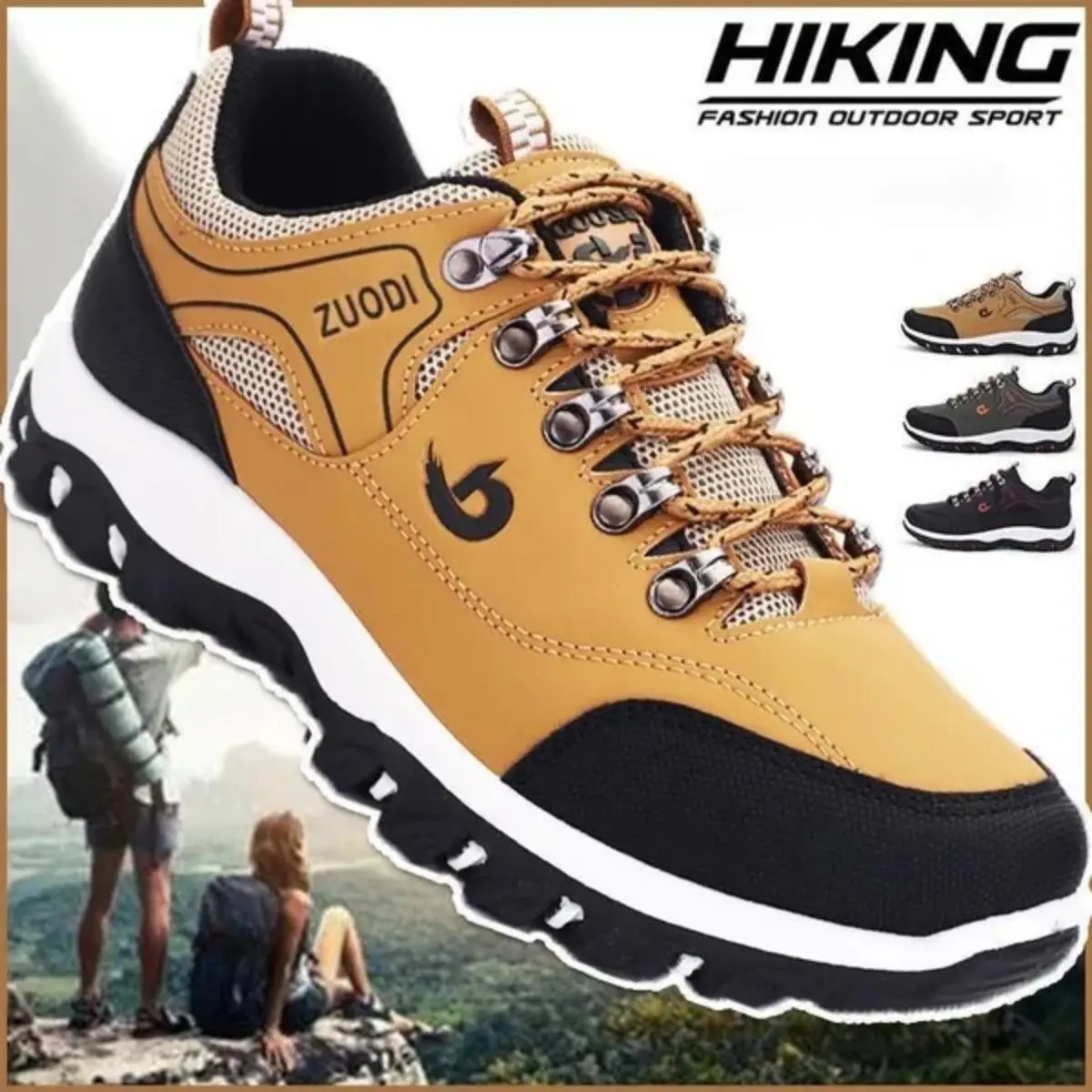 Men Casual Running Camping Shoes Leather Outdoor Sneakers Hiking Shoes Waterproof Non-slip Sport