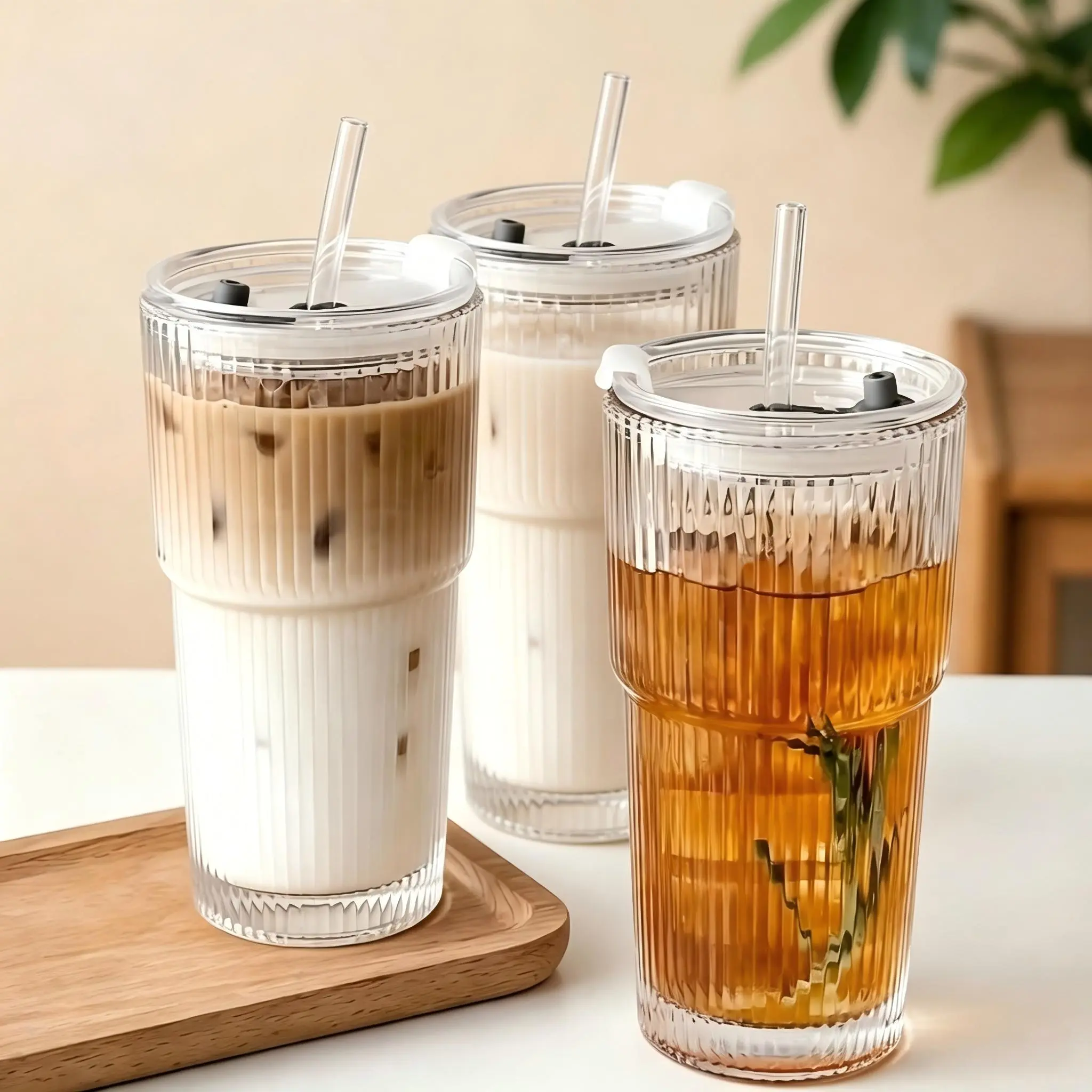 2pcs/lpcs Large Capacity Striped Tumbler with Lid, Multi-Purpose, Hand Wash Only, Reusable Tumbler - Suitable forCold Drinks, Juice, Coffee - Ideal for Home, Office,Celebrations