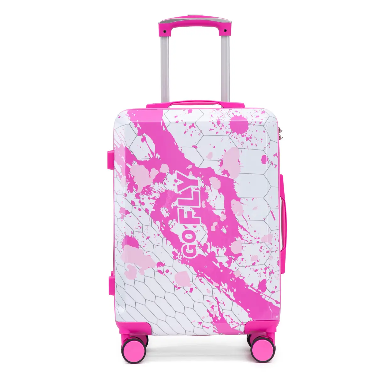Luggage 20 Inch PC Spinner Wheel Luggage, Carry on Suitcase, With Printed pattern and Combination Lock (Pink)