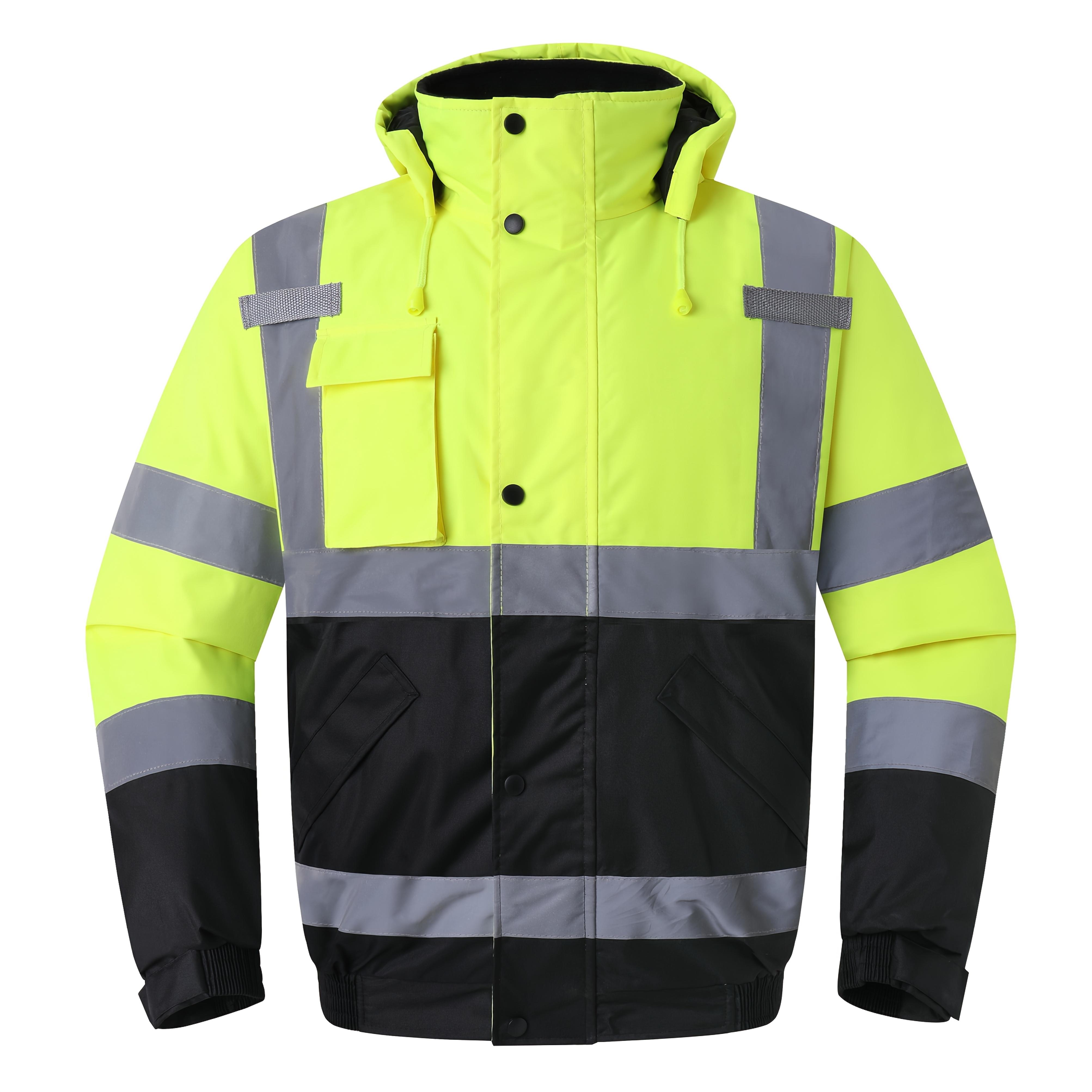 High Visibility Reflective Jackets for Men, Waterproof Safety Jacket with Pockets, Hi Vis Yellow Coats with Black Bottom, Mens Work Construction Coats for Cold Weather233