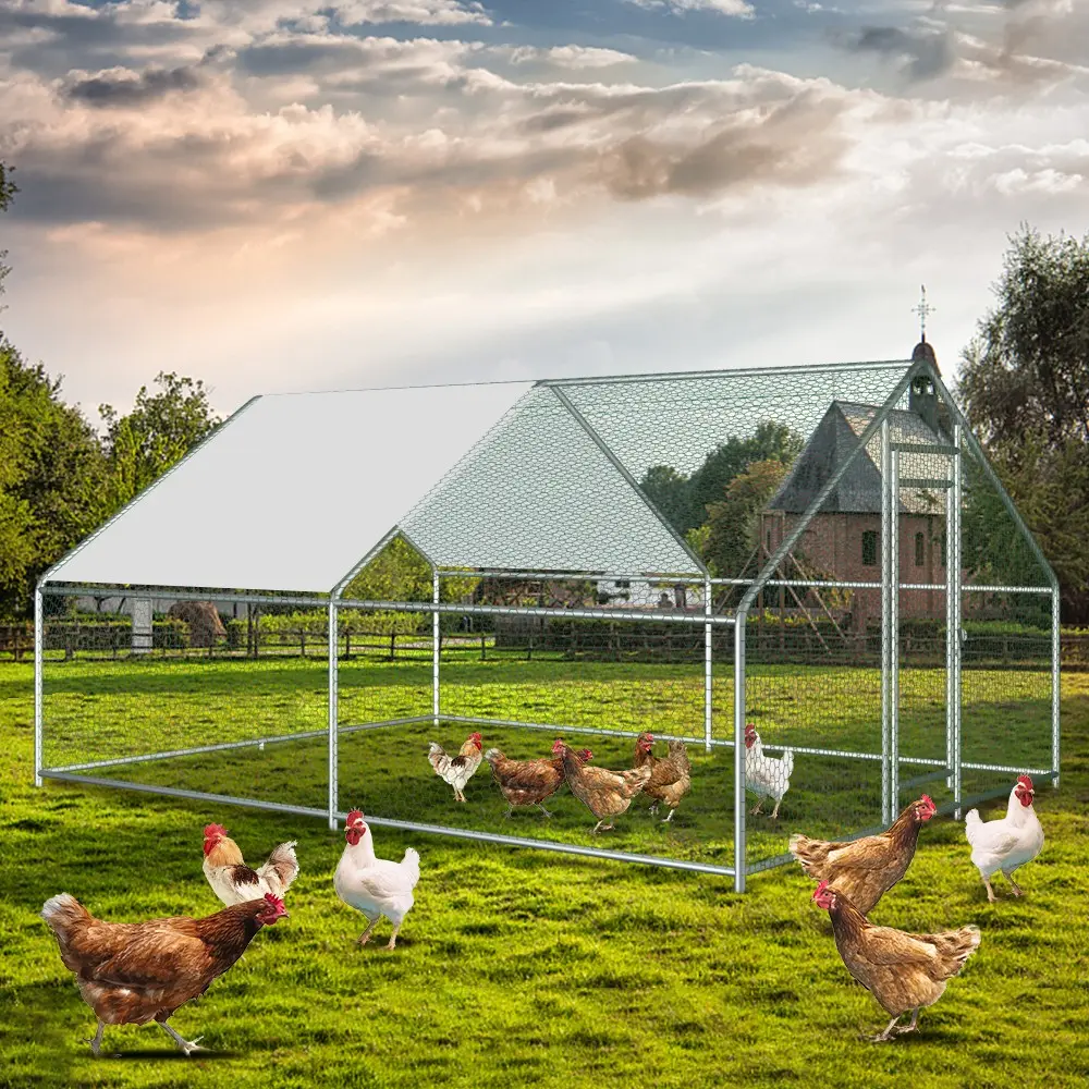 13x10ft Large Metal Chicken Coop, Walk-in Poultry Cage Chicken Hen Run House US