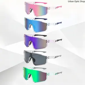 XUH 5-Pack One Piece Cycling Sunglasses for Men & Women, UV400 Protection Windproof Colorful Mirrored Sports Eyewear for MTB Road Bike Riding Driving Outdoor Activities