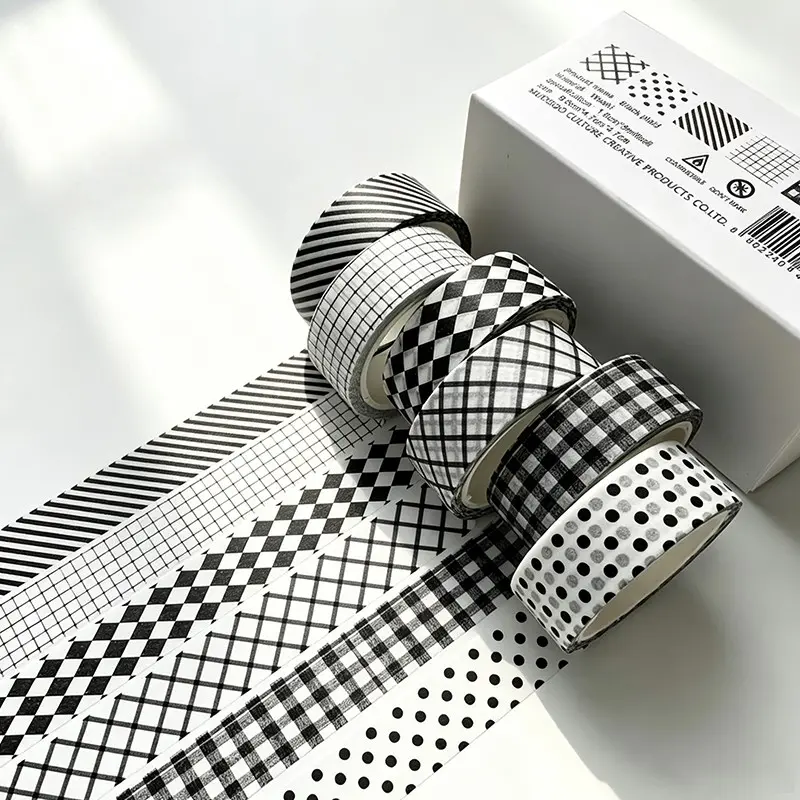 6 Rolls/Box Vintage Plaid Pattern Washi Tape, Simple Style Journaling Tape, Suitable for Student Stationery Decoration, DIY Scrapbooking, and Gift Box Wrapping, a Surprise Gift for Friends
