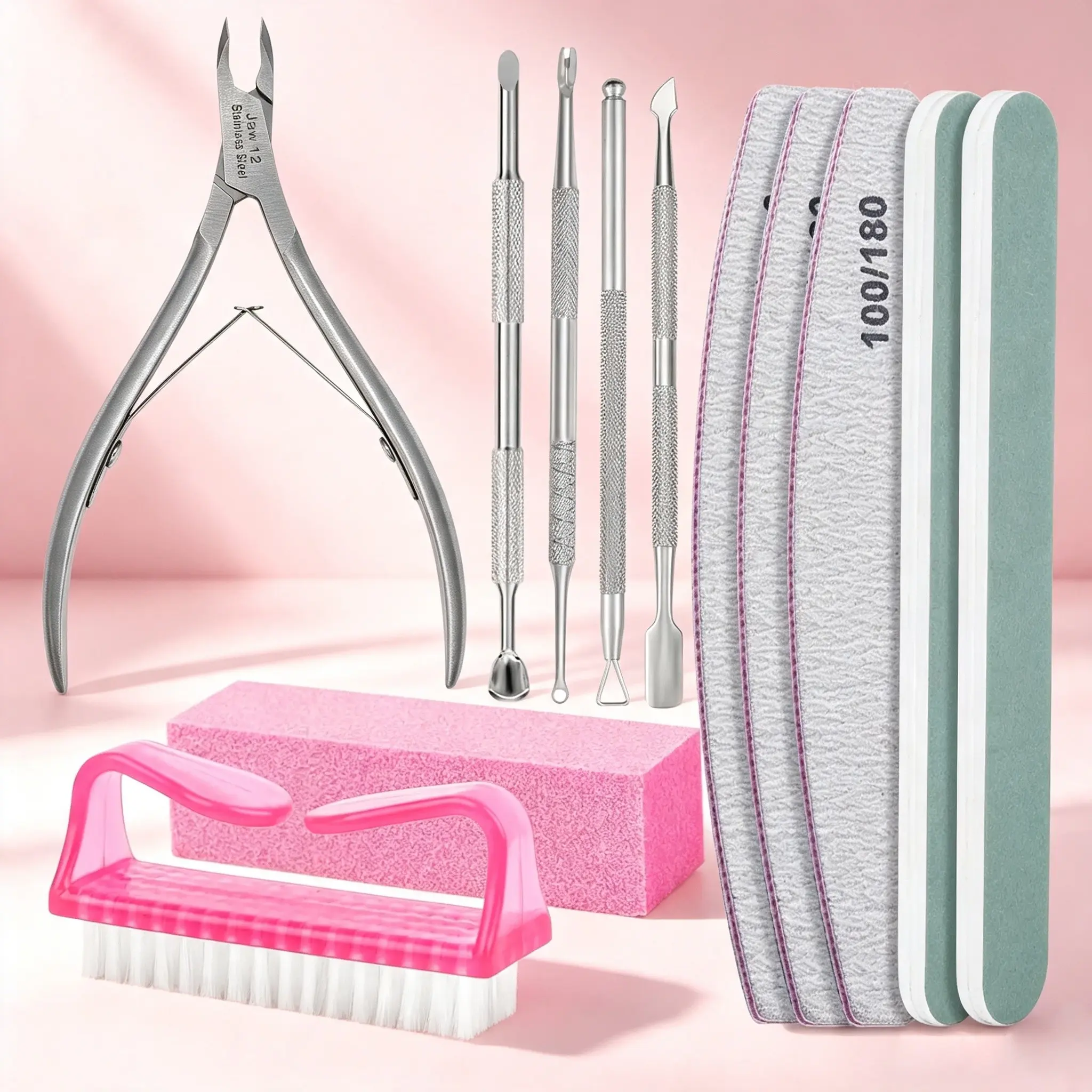 Nail Care Kit, Nail Files 100/180, Nail Buffer Block, Cuticle Nippers, Cuticle Trimmer, Cuticle Pusher, Nail Tools, Nail Kit, Pedicure & Manicure Tools, Nail Prep Kit, Manicure Kit for Women