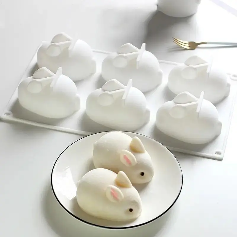 Cute Rabbit Design Silicone Mold, 6 Cavity Baking Mold, DIY Baking Mold for Home Kitchen, Silicone Baking Molds