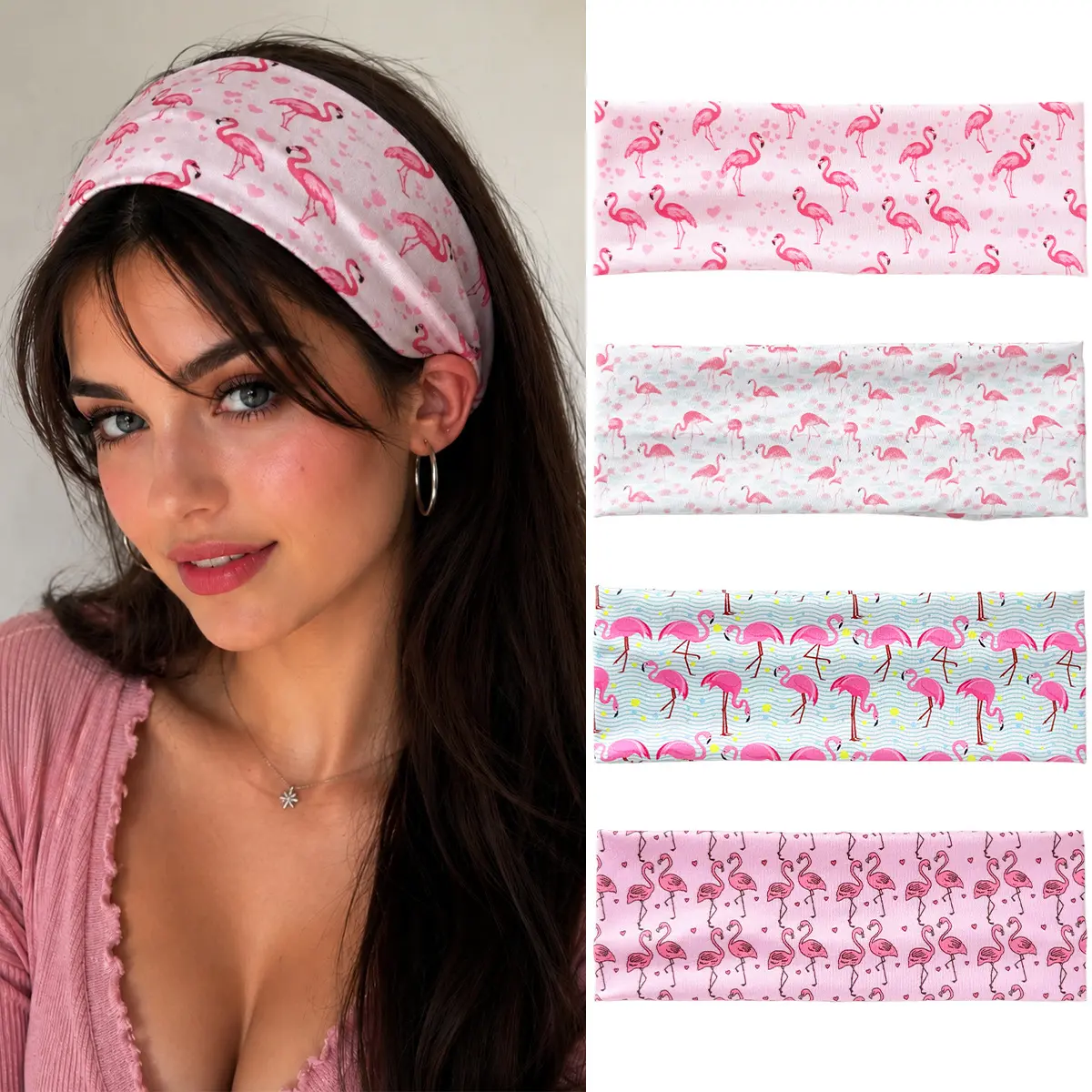 4-Pack Flamingo Print Headbands for Women, Soft Quick-Dry Fabric Hair Accessories, Non-Slip Elastic Band for Yoga & Sports, Animals, All, 4Pack, Assorted, Flat Band, Casual, Daily, Female, Fashion, Gym, Women Girls, Quick Drying, Women's Fashion