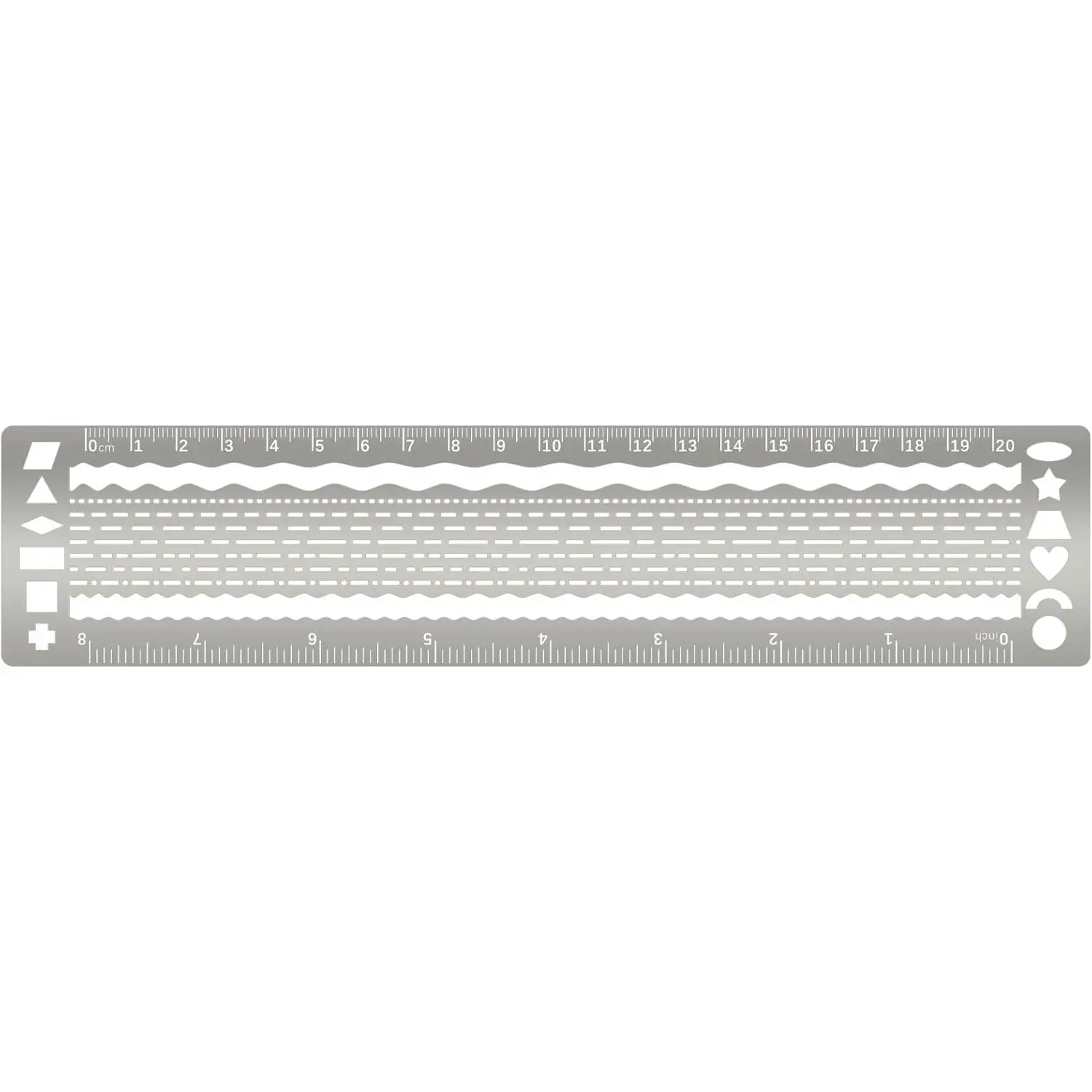 8 Inch Metal Ruler for Journals, Dashed Line Drawing Stencil | Stainless Steel Bookmark Ruler,  & Metric Measurements for Painting, Drafting Tools, Planner, Office