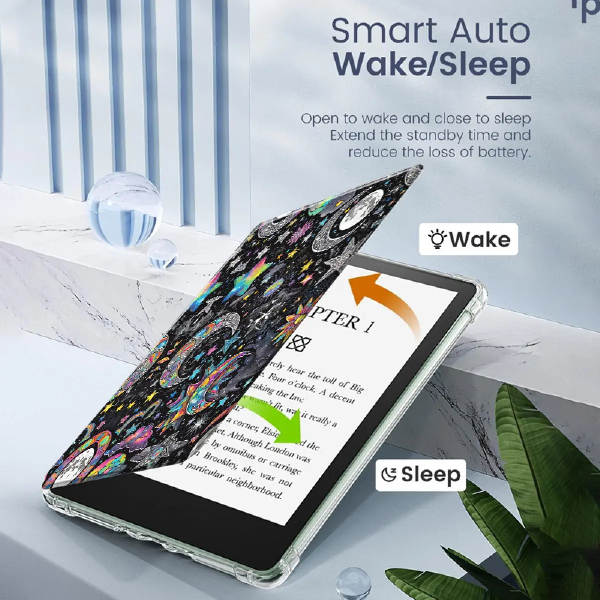 Starry Sky Pattern Synthetic Leather Protective Cover for 6"/6.8"/7" Kindle - Auto Sleep/Wake, Handheld Strap with Handle, Transparent Accents, Scratch Resistant, Drop Protection, Lightweight Smart Flip Shell
