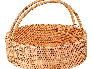 Rattan Picnic Basket with Handles, Oval Wicker Gift Basket Hand-Woven Basket for Fruit, Basket for Wedding, Camping(12.6 "* 9" * 4 ")