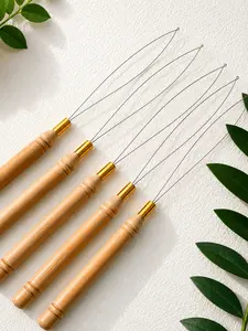 5-Pack Braiding Needle Aid, Natural Wood Handle, Durable Steel Wire, Hair Styling Tool for Salons, Ideal for Professional Hairstylists