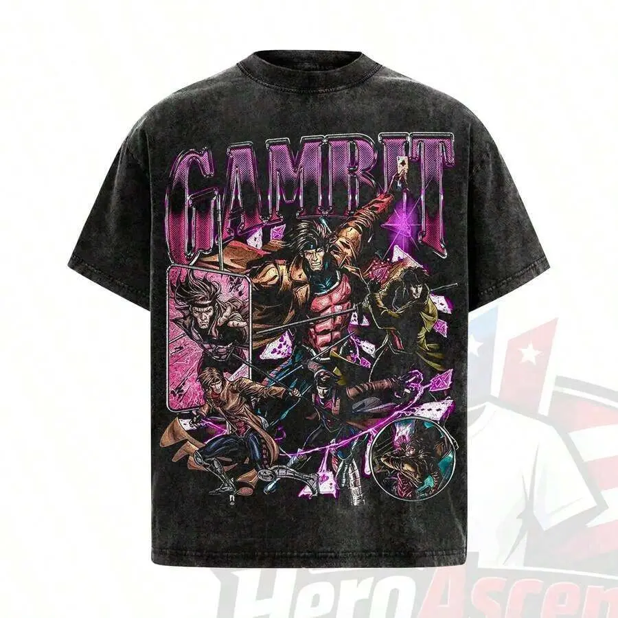 Mother Gifts Remy LeBeau Premium Acid Washed T-Shirt, Gambit Fan T-Shirt, M Comics Fan Club T-Shirt, Character Image T-Shirt For Comic Fans, Dark Superhero T-Shirt, Comic Fan T-Shirt, Superhero Graphic T-Shirt.Going Out Outfits