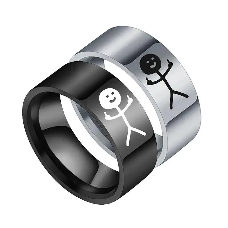 Men's Stainless Steel Middle Finger Stick Figure Ring - 2023 Trendy Doodle Letter Costume Jewelry, Unisex Hip Hop Gift for Everyday Wear, Everyday Use, Daily