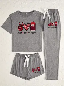 Doctor Pepper Cola Print Three-Piece Pajama Set Pjs Pyjamas Pants for Women, Casual Loose-Fitting Aesthetic Sleepwear, Loungewear, All-Season Comfortable Nightwear