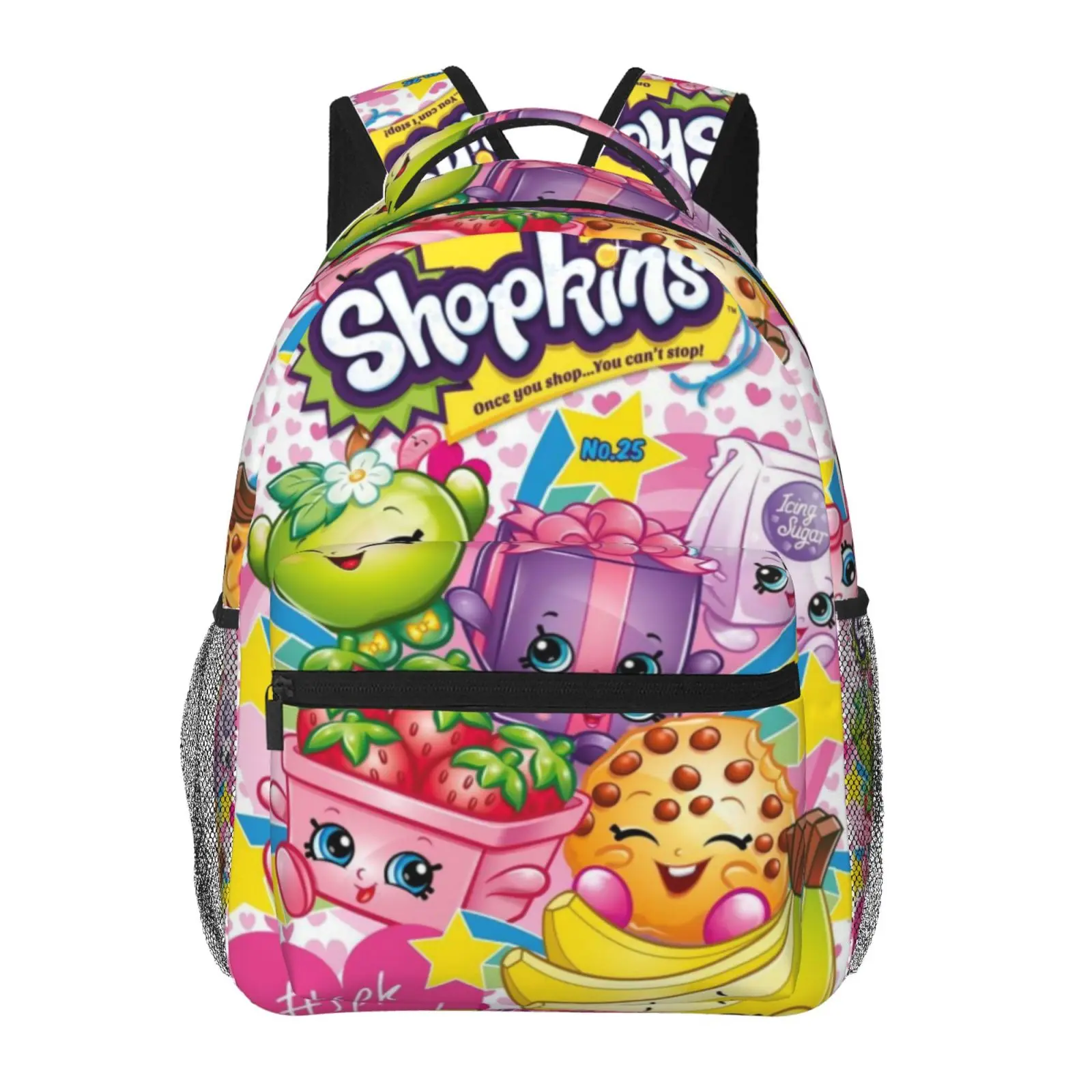 Large Capacity Anime Shopkins7 Backpack, Cartoon Student School bag, boys girls Breathable Adjustable Shoulder Straps School Daypack, Durable Lightweight Book Bag for Daily School Travel Camping Office