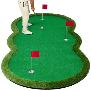 Professional Golf Putting Green Mat, Realistic Turf Practice Mat with 3 Metal Cups & Flags, Portable Large Training Surface for Indoor Outdoor Home Office Use