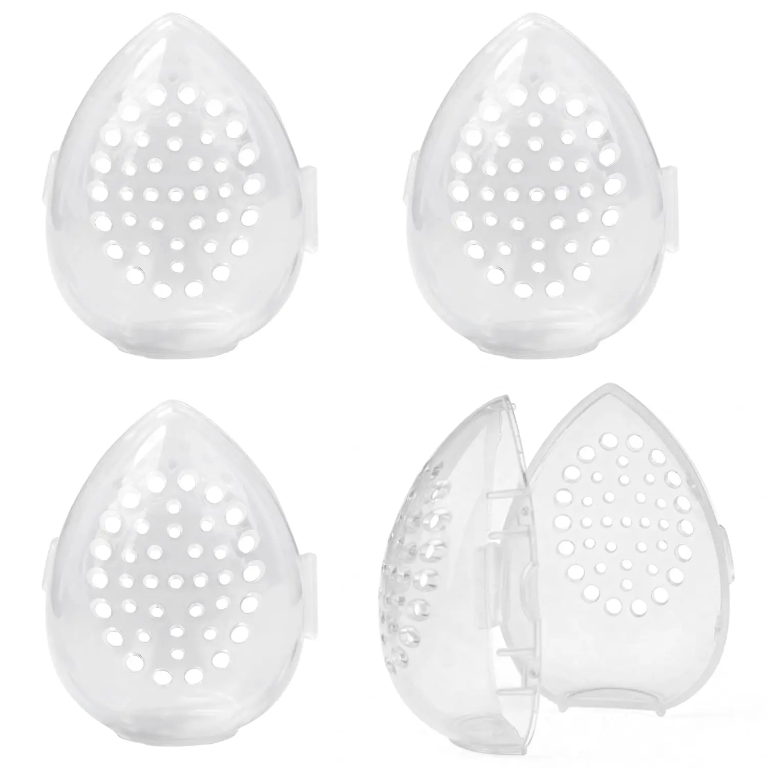 , 4 Pack Breathable Makeup Sponge Case Protective Plastic Beauty Container Blender Holder  Egg Storage Cases for Women Travel Clear Teardrop-Shaped