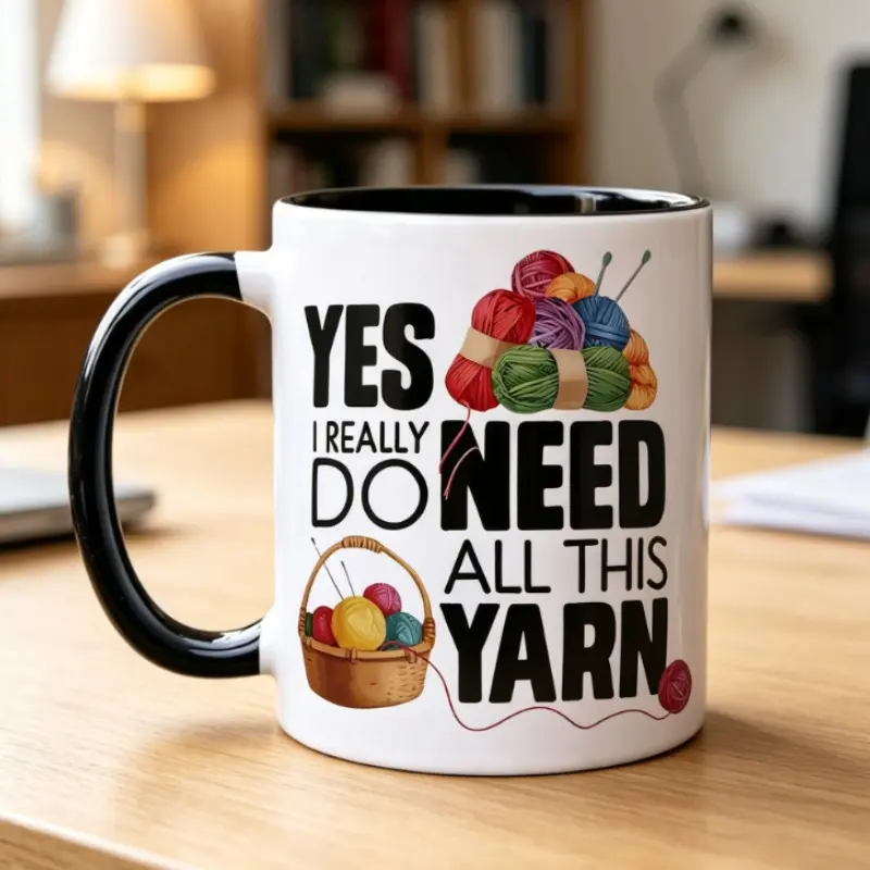 Funny Knitting Mug, Christmas Holiday Gift, Crochet Lover Coffee Cup, Elephant Stocking Stuffer, Xmas Gift for Crafting Ladies
