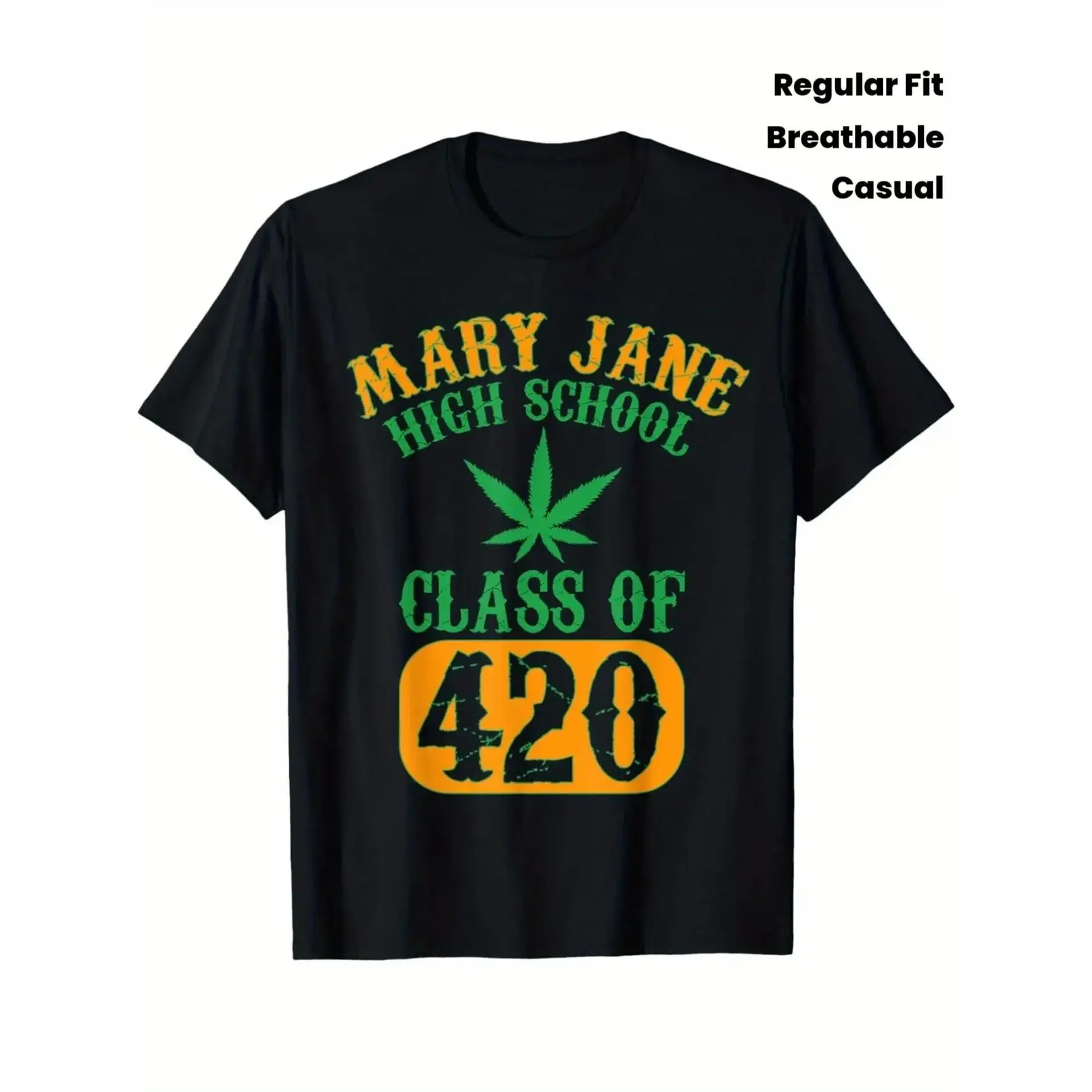 Men's 420 Weed Graphic T-Shirt - Crew Neck (Round Neck), Short Sleeve (Shortsleeve) Menswear Sports Top, Regular Fit, Weekend Casual Wear, Tshirt
