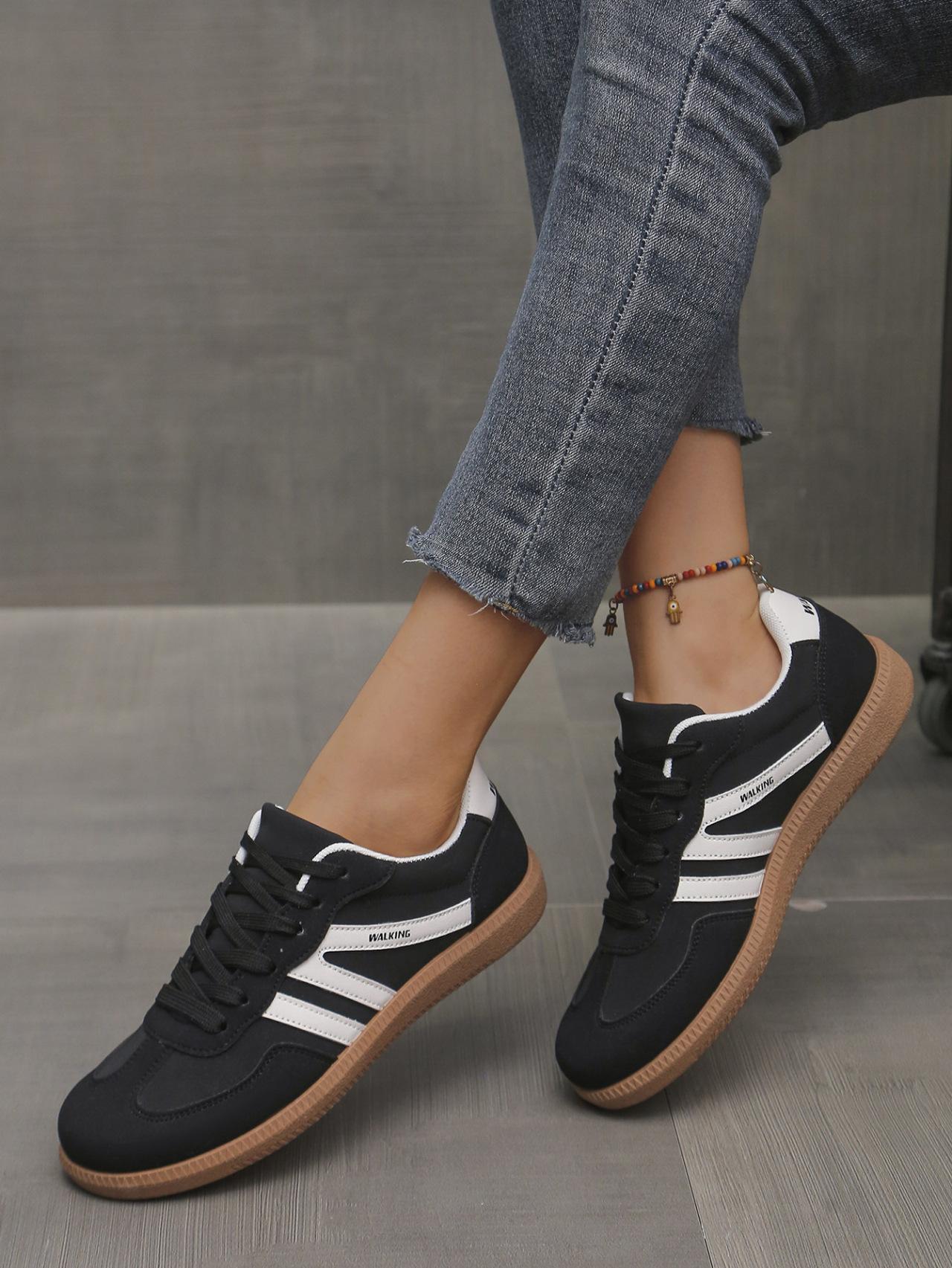 Women's Fashionable Patchwork Lace Up Low Top Casual Flat Sneakers , Casual Comfortable Sports Walking Shoes for Daily Wear, GAT Female All-match Round Toe Casual Shoes for Women & Girls SpringStatements