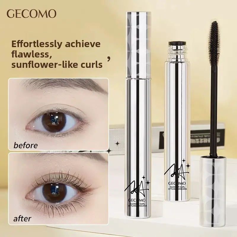 Gecomo Waterproof Volumizing Makeup Mascara, Long-Lasting Curling Effect, Smudge-Proof, Non-Shedding, Natural Volume, Liquid Formula, Eyelash Mascara, Ideal for Women