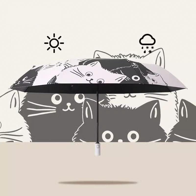 Cat Pattern Foldable Umbrella, 1 Count Portable Automatic Folding Umbrella, Sun & Rain Dual-use Umbrella for Outdoor Travel