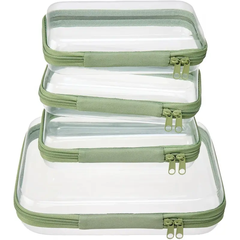 4PCS Clear Zipper Pouches, Hard Shell Travel Organizer Cases, M+3S Mint Green Toiletry Bags for Cosmetics, Diaper Items, Toys & Accessories,dorm essentials,home decor