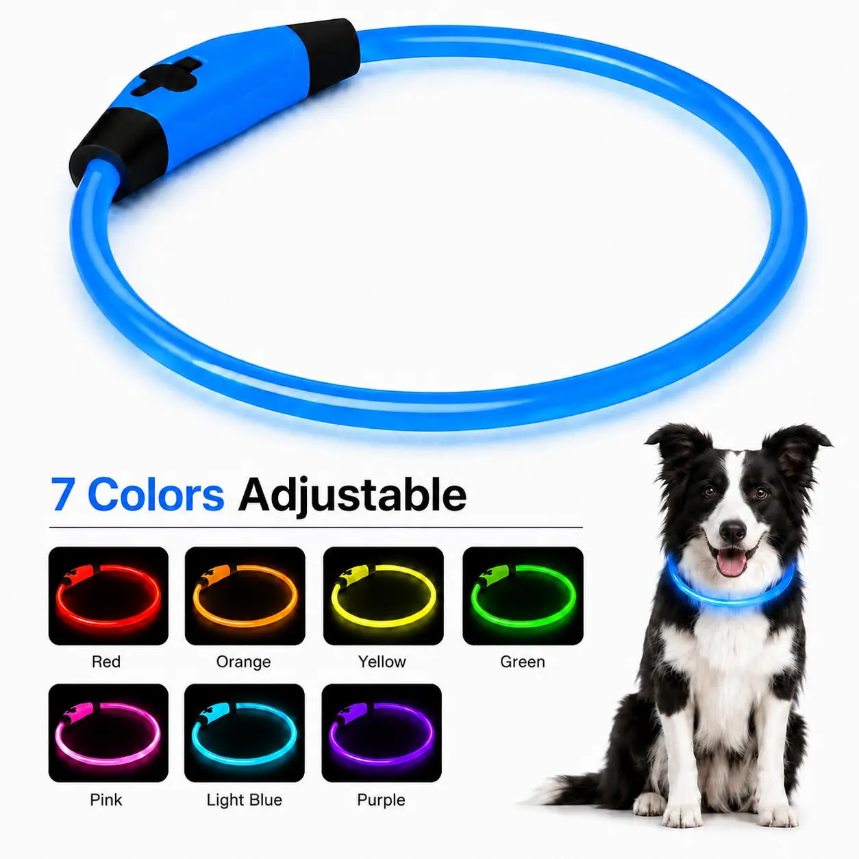 Ultra-Bright LED Dog Collar - 360° High Visibility Up to 1600ft, Rechargeable TPU, Waterproof, Adjustable 70cm (27.5”) Customized Pet Collar with Smart Cutting & USB Charging Designs, 3 Light Modes, for Night Walking, Camping