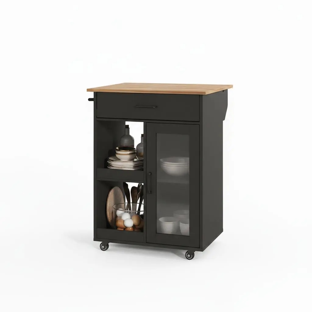 Functional Rolling Kitchen Island Cart – Drop Leaf, Storage Drawer, 2 Open Shelves – Coffee Bar & Microwave Organizer for Dining Room