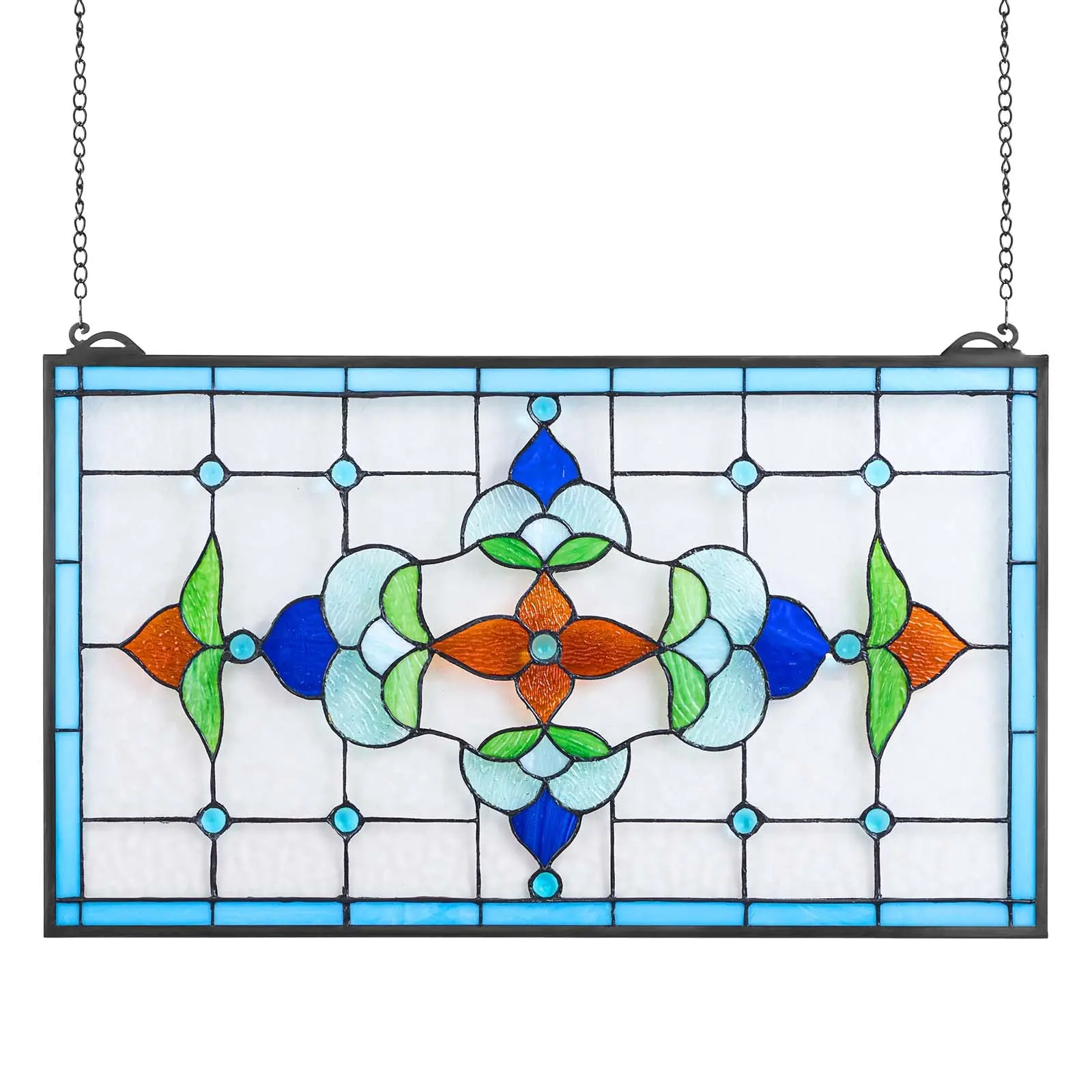 【DealsForYouDays】VEVOR Stained Glass Window Panel, 26 x 16 in, Tiffany Style Hanging Transom Window Panel with Chain, Large Horizontal Rectangle Stain Glass, Vintage Traditional Art Handcrafts for Kitchen Home Decor