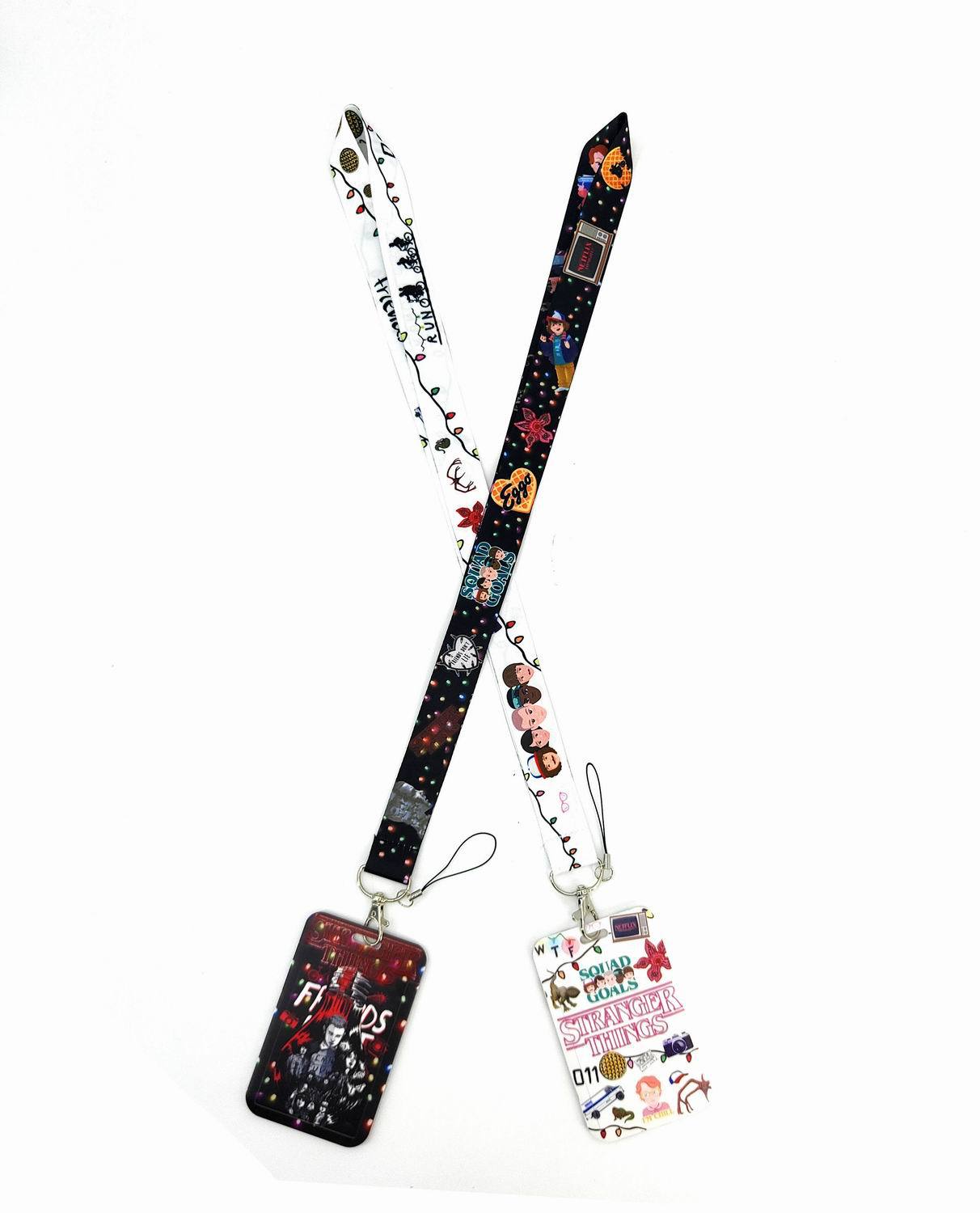 Stranger Things Anime Cartoon Long Lanyard Card Holder Neck Strap Phone Lanyard with Metal Hooks and Printed Ropes for Hanging Phones and ID Cards - Ribbon
