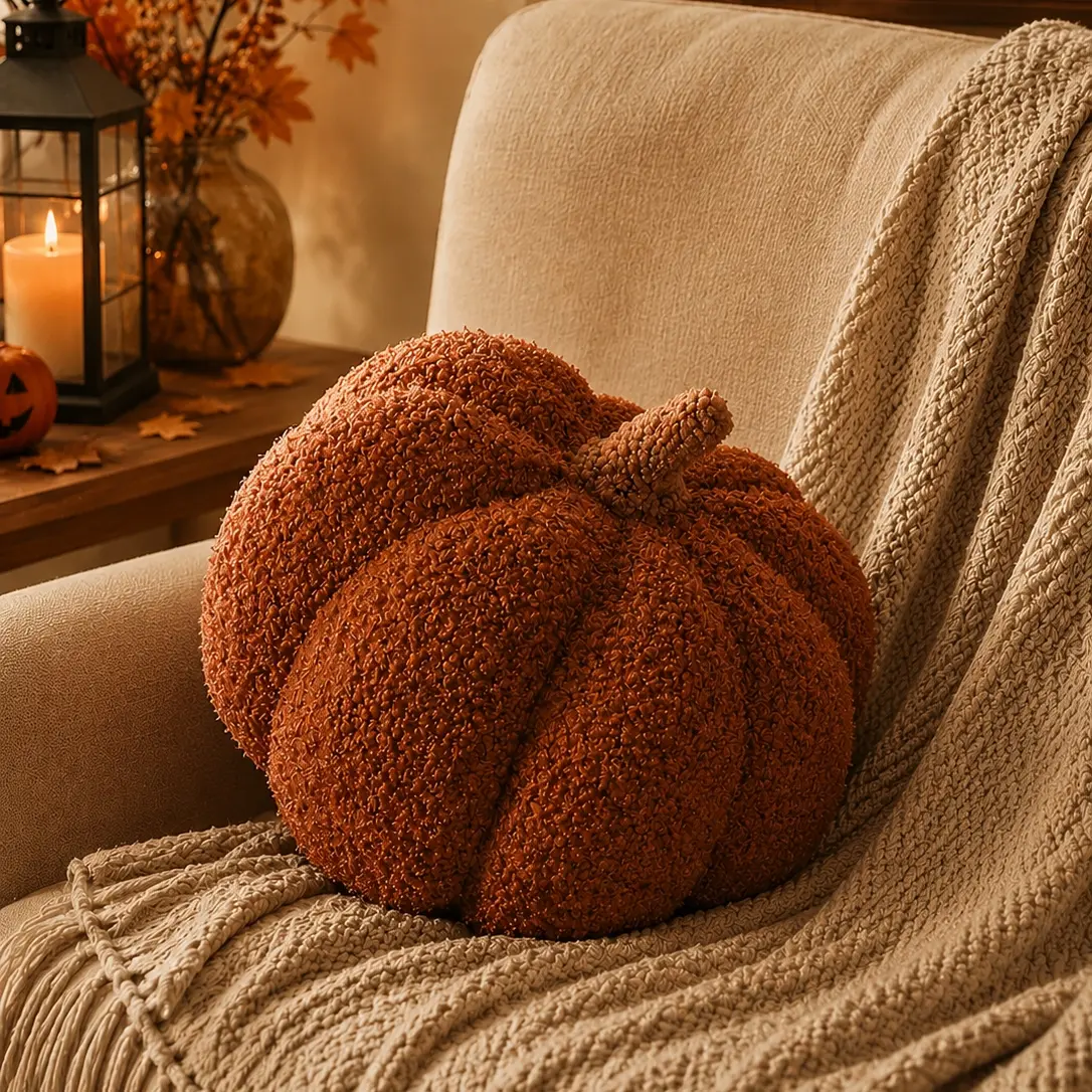 1PC 3D Sherpa Pumpkin Shaped Plush Pillow | Cozy Fall Farmhouse Couch Decor Aesthetic | All-Season Home Essential & Holiday Must-Have 🍂 Perfect Gift Choice for Friends & Family