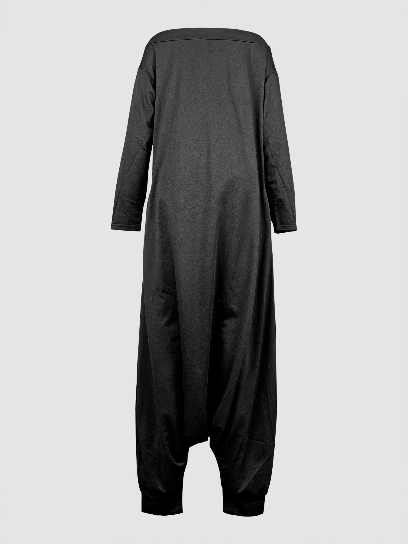 Women's Solid Woven Off-Shoulder Long Sleeve Jumpsuit, Casual Comfy Loose Fit Jumpsuit for Spring & Fall, Ladies Clothes for Daily Wear