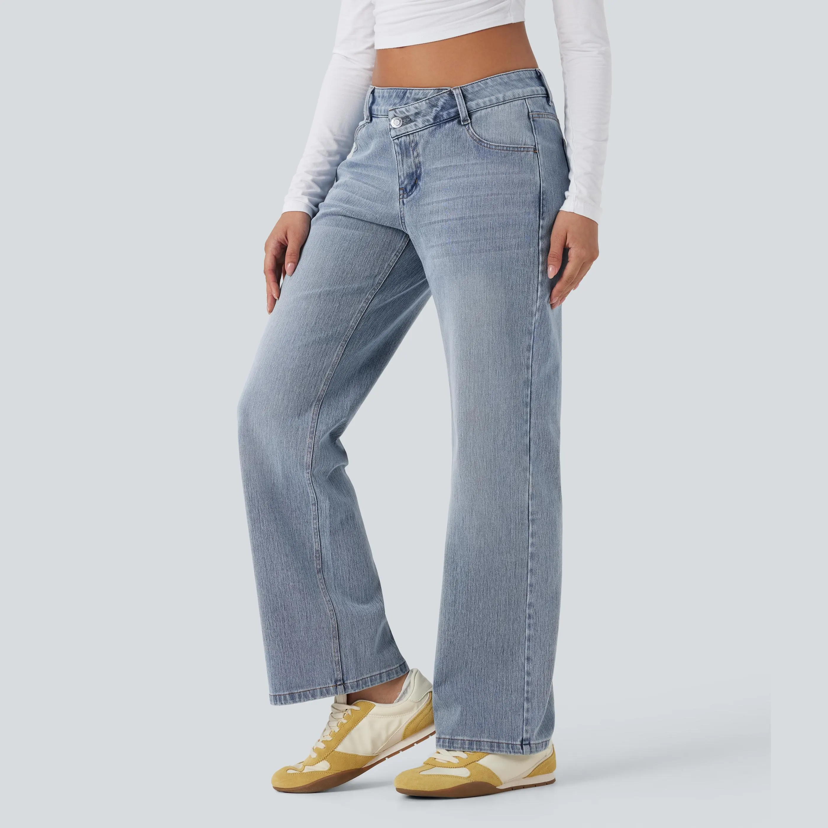 【Creator’s Pick】Halara Flex Asymmetric Low Rise Straight Leg Casual Jeans with Pockets