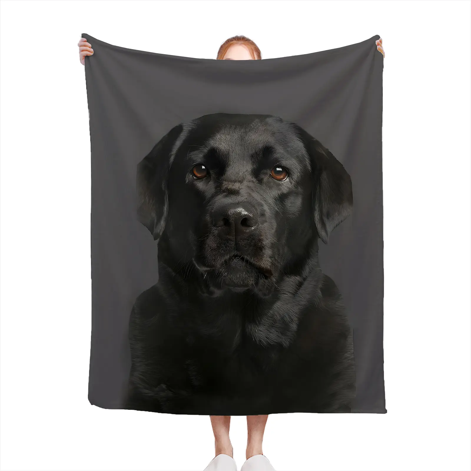 Soft Cozy Throw Blanket Polyester Black Labrador Dog Print Digital Custom For Living Room Sofa Bed Winter Gift For Dog L2607230425
