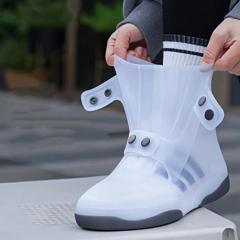 Sporty Protective Gear Reusable Waterproof Shoe Covers - Non-Slip Durable Rubber Overshoes with Button Closure for Rain Days, Daily Commute