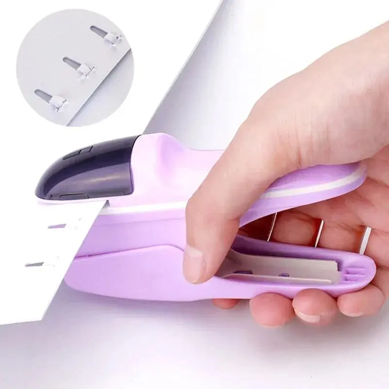1PC Compact Plastic Needle-Free Desktop Stapler (13.5x7x3cm) - Binds Up To 8 Sheets, Ideal for Home/Office Use, Perfect for Document, Ticket Paper & Children's DIY Creations Binding