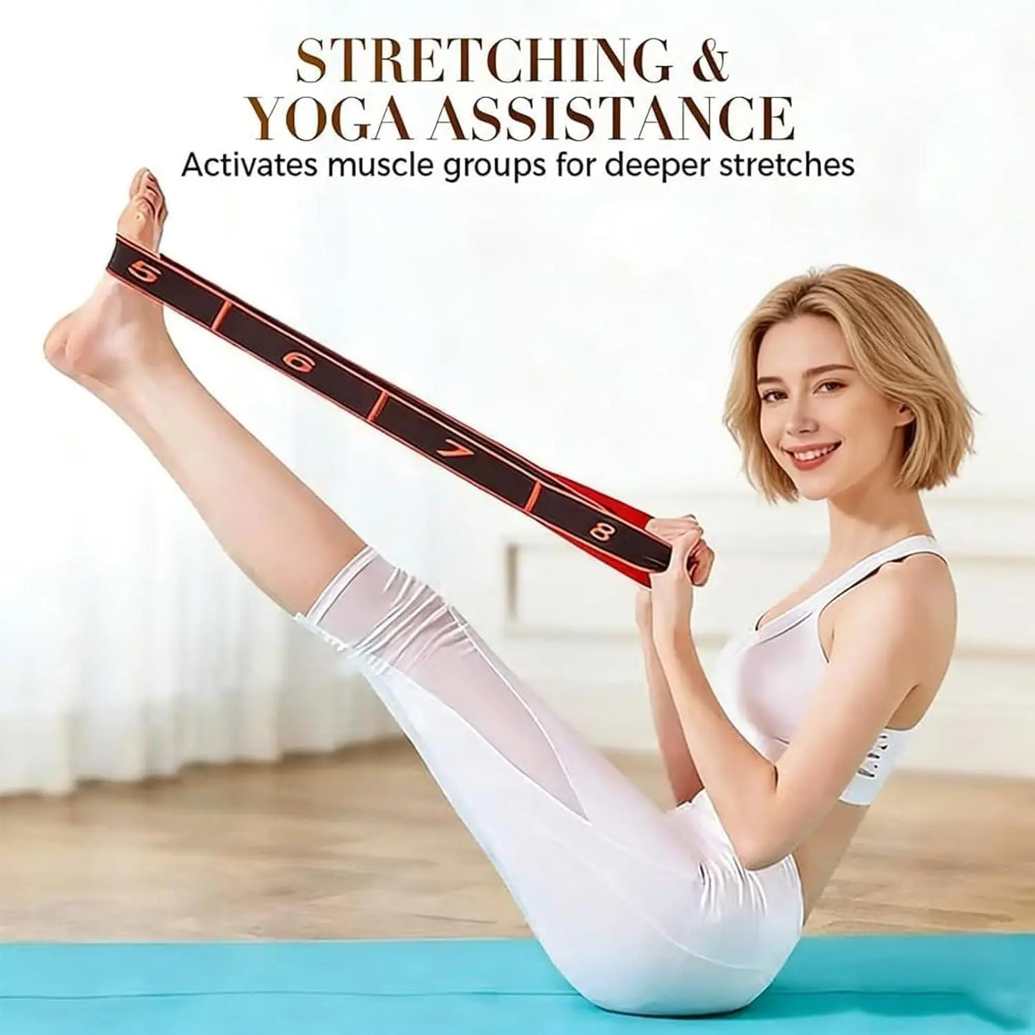 Full-Body Workout Exercise Bands, with 8 Adjustable Loops, Achilles Tendon Resistance Band, Fabric Band, Multi-functional, for Pilates, Yoga, Home Gym, Booty, Leg, Butt, Glute, Stretch, homeworkdout, Stretching Strap for Physical Therapy, Fitness Band