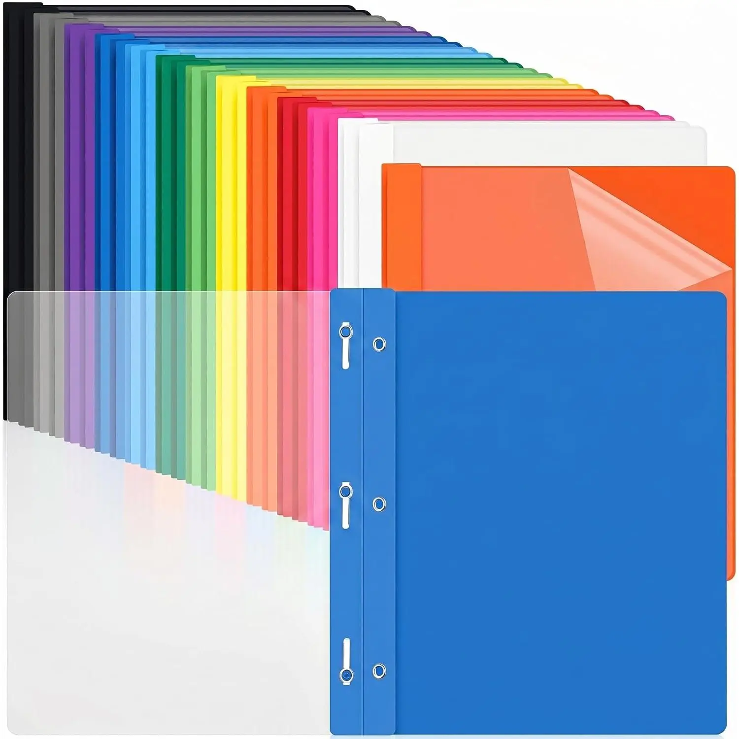 24 Pack Plastic Report Covers with 3 Prongs Presentation Folders Bulk, 100 Sheet Capacity, Clear Front Report Covers for Presentation Document Paper School Office Supplies (Multicolor)