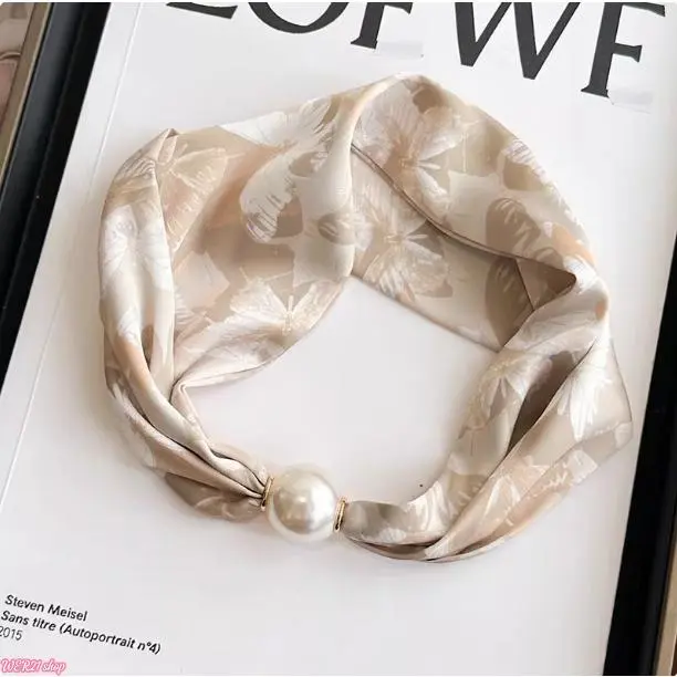 Pearl Decor Slim Neck Scarf for Women | Viral 2026 Lightweight Lazy Style Neck Wrap, Elegant Collar Accessory Matching Shirts, Soft Thin Neck Band for Daily Office Styling Mother Practical Fashion Gift