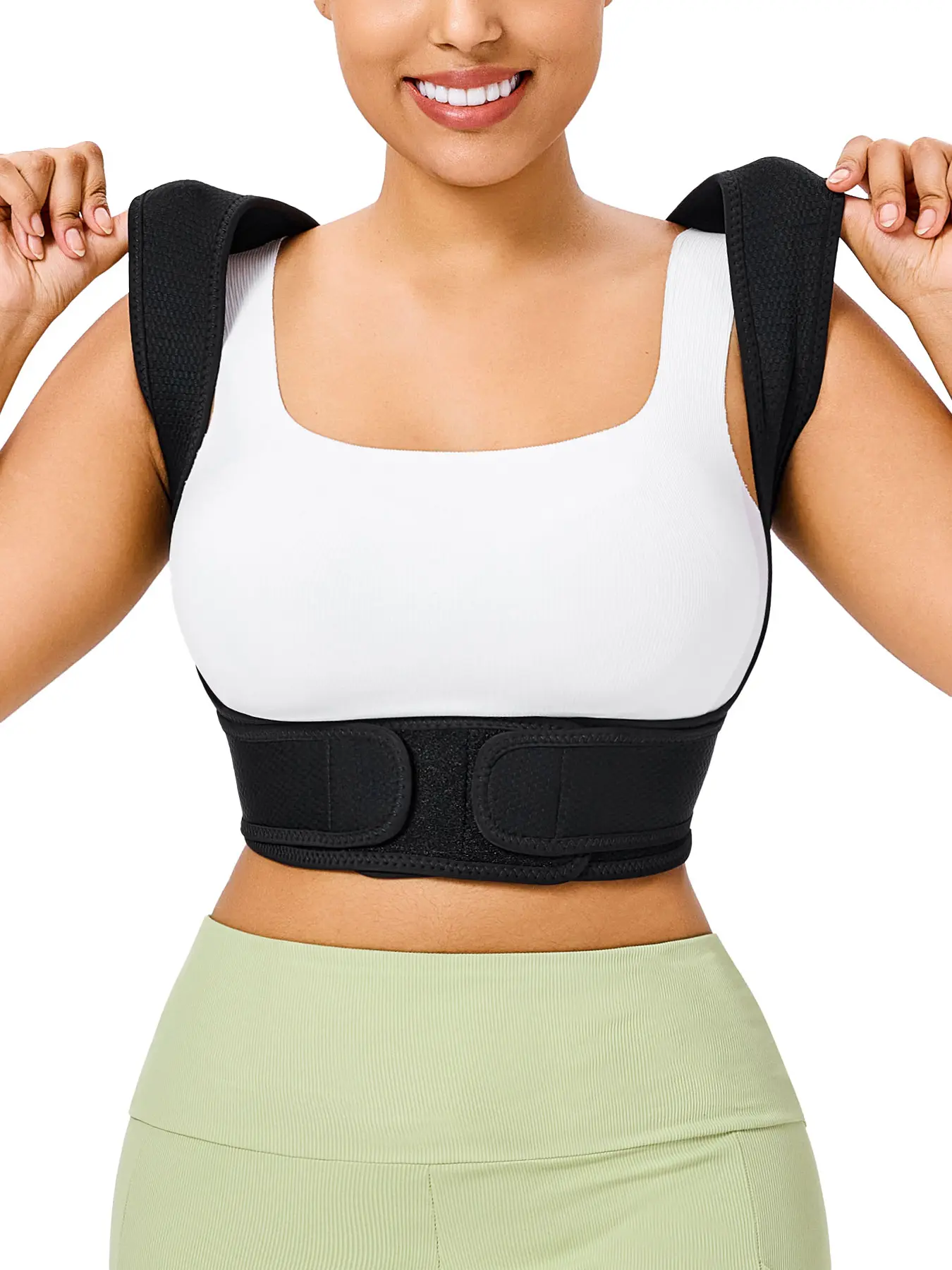 Adjustable Back Brace Strap, Dual Y Straps for Posture Correction, Wide Shoulder Support, Non-Irritating Design, Chest Cushion Included