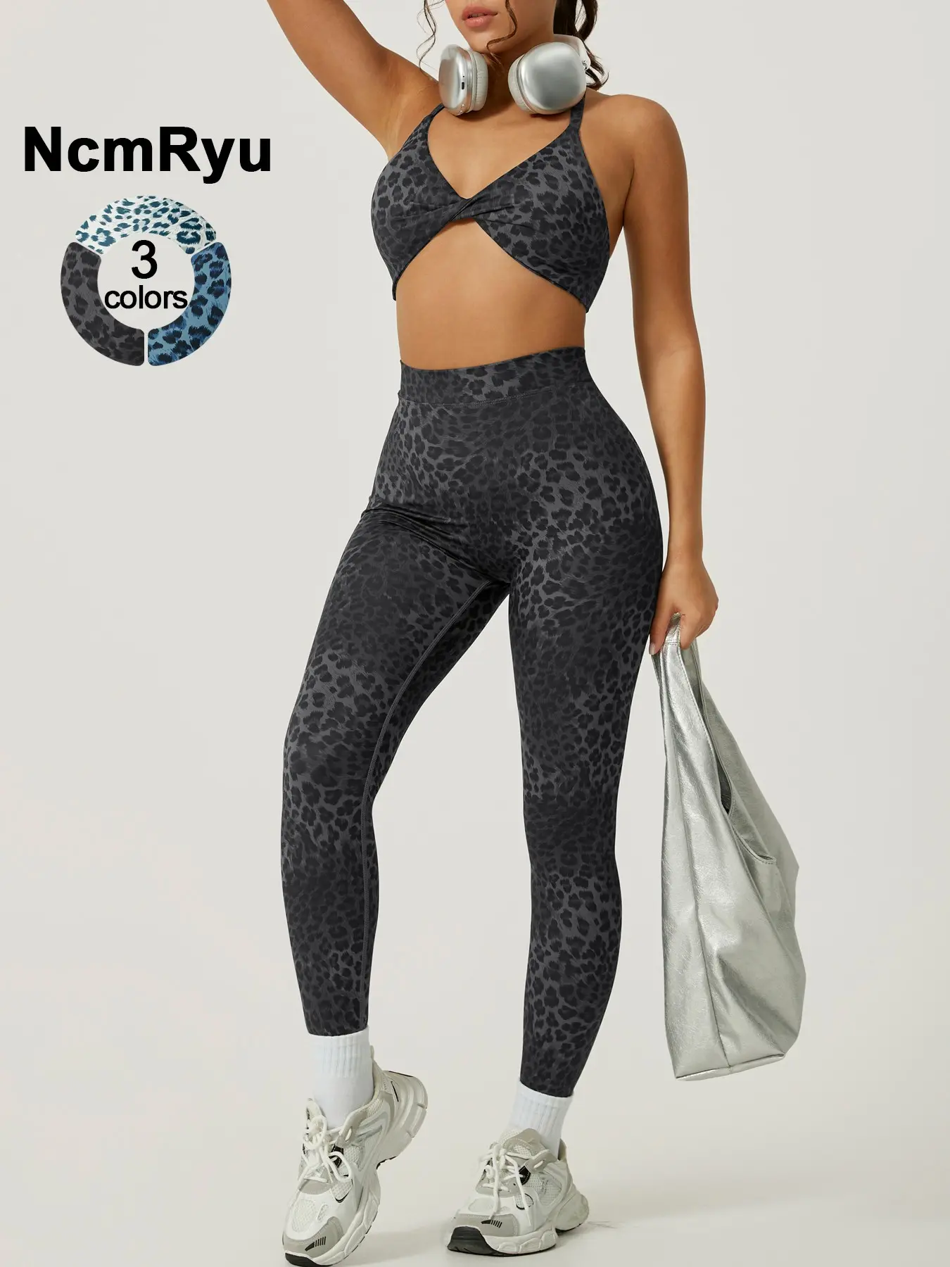NcmRyu 2 piece set bra pants leopard print front chest twisted cross suspender hip lifting line design high elasticity abdominal and hip lifting fashionable and breathable yoga clothes gym training running golf tennis clothes women's sportswear