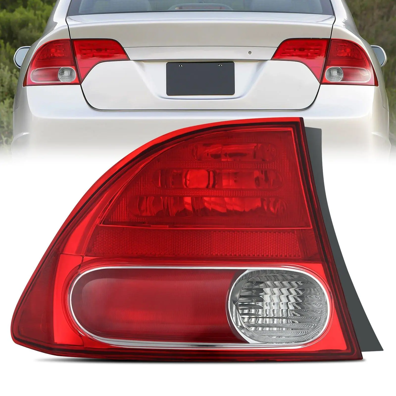 Nilight Driver Side Taillight Assembly - OE Style Replacement for 2006-2008 Honda Civic 4-Door Sedan (Hybrid,DX,EX,GX,LX), Sealed Silicon, High Impact Lens, Plug and Play, Corrosion Resistant, DOT Compliant, Waterproof Iron Driving Rear Lamp, None, Sealed